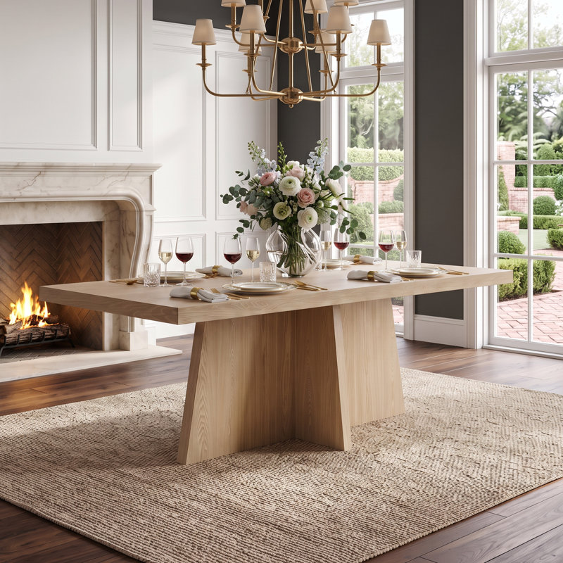 Table de salle à manger 86,6 "en bois massif moderne avec base en croix pour 8 personnes