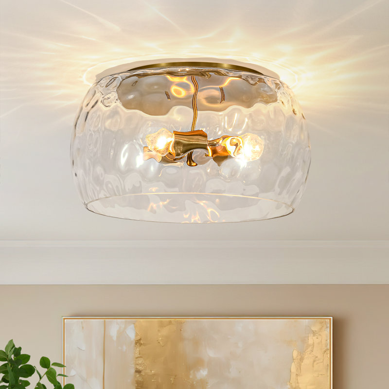 Brass 3-Light Hammered Glass Bowl Flush Mount