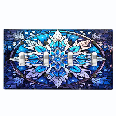 Blue Snow Icicle Nature Themed 4 - Gang Toggle Light Switch Standard Wall Plate
