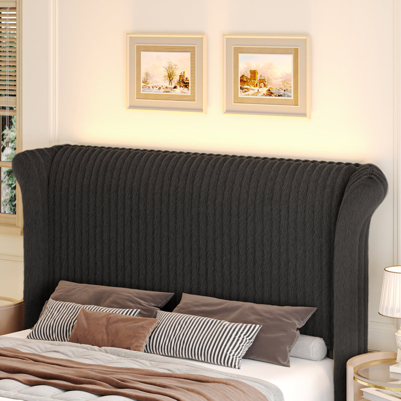Structure de lit tapissier avec tête de lit haute de 55 po, lit plateforme en velours côtelé doux, silencieux et sans sommier tapissier