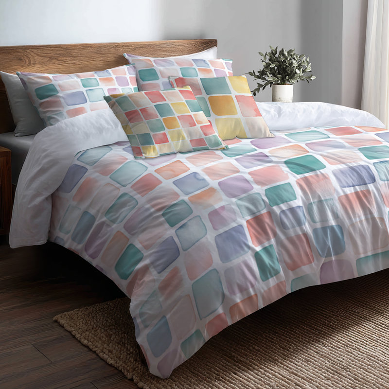 Ensemble de literie 5 pièces Kids Treats - housse de couette et coussin décoratif Playful Candy Blocks, Très grand lit