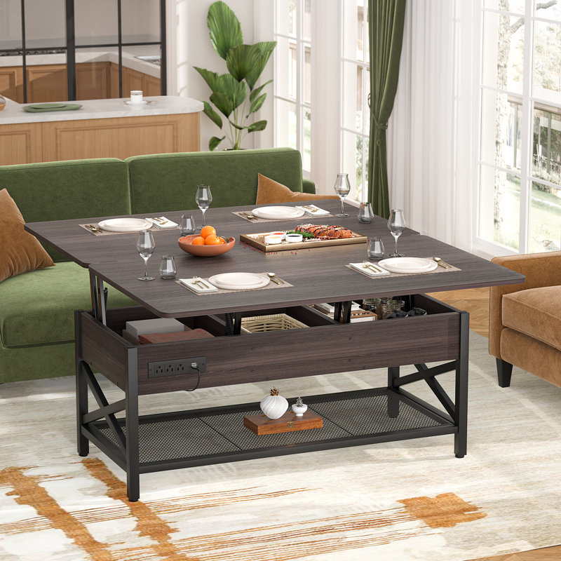Table basse Kristien, Plateau en bois espresso / base noire