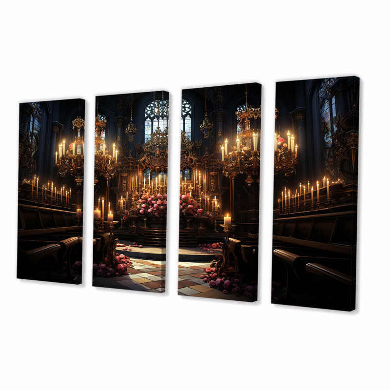Art mural 4 pièces Basilique baroque, H 28 po x l 48 po