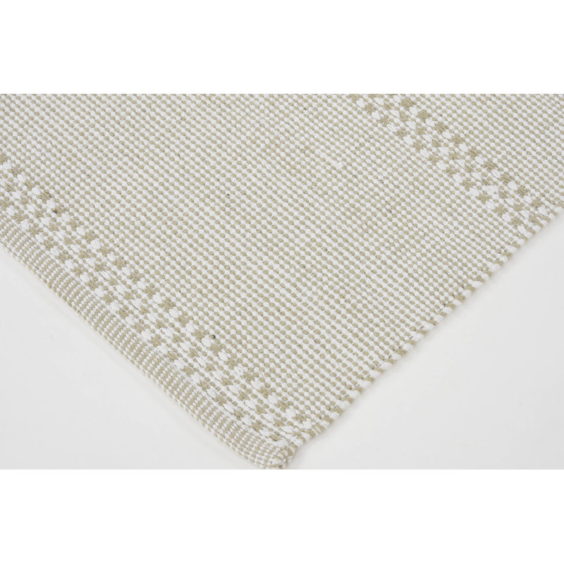 Tapis rayé en coton tissé à plat à la main beige, Rectangle 4 pi x 6 pi