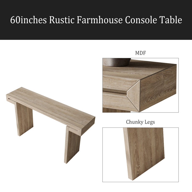 Rustic Farmhouse Console Table , Distressed Wood Finish Entryway Sofa Side Table For Living Room, Hallway, Natural