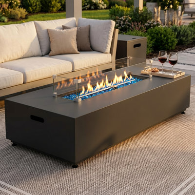 Table rectangulaire pour foyer d'extérieur au propane de 56 po avec couvercle, table d'appoint cachée, pare-vent et couvercle, 50 000 BTU