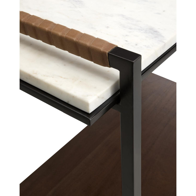 Novelle 25" White Marble and Metal End Table