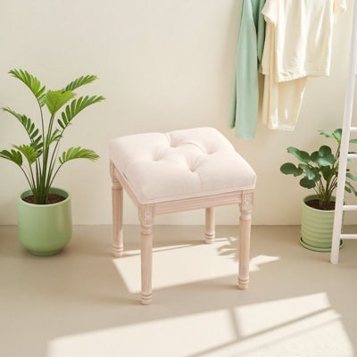 Banc de style français, banc d'entrée en tissu de lin, banc rembourré capitonné avec pieds en bois brossé