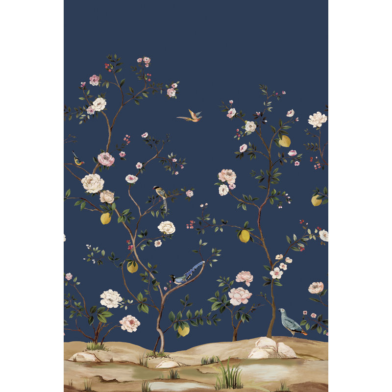 Seabrook Designs Blossom Nonwoven Unpasted Wall Mural, Indigo