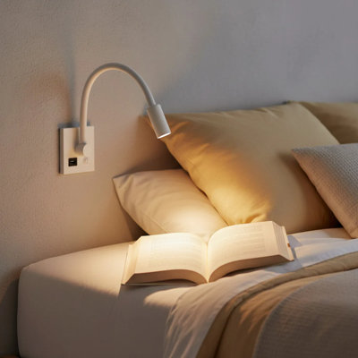 UltraBeam 3 Watt White Recessed Bedroom Reading Light With USB Charging Port