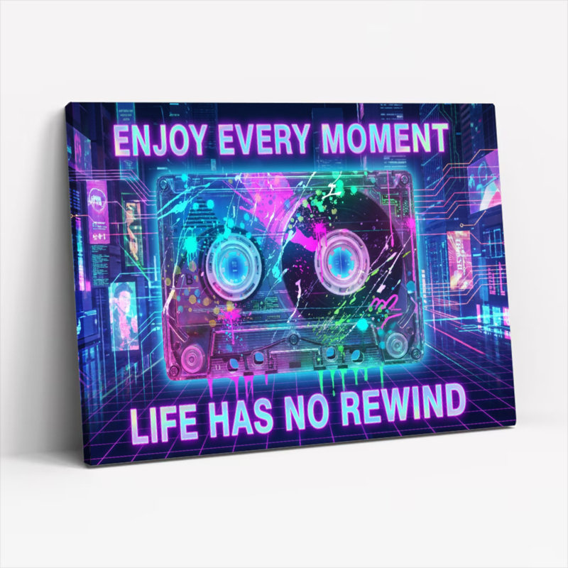 «Neon Cassette Tape», art numérique sur toile tendue, impression sur toile, ensemble de 1, H 16 po x l 24 po