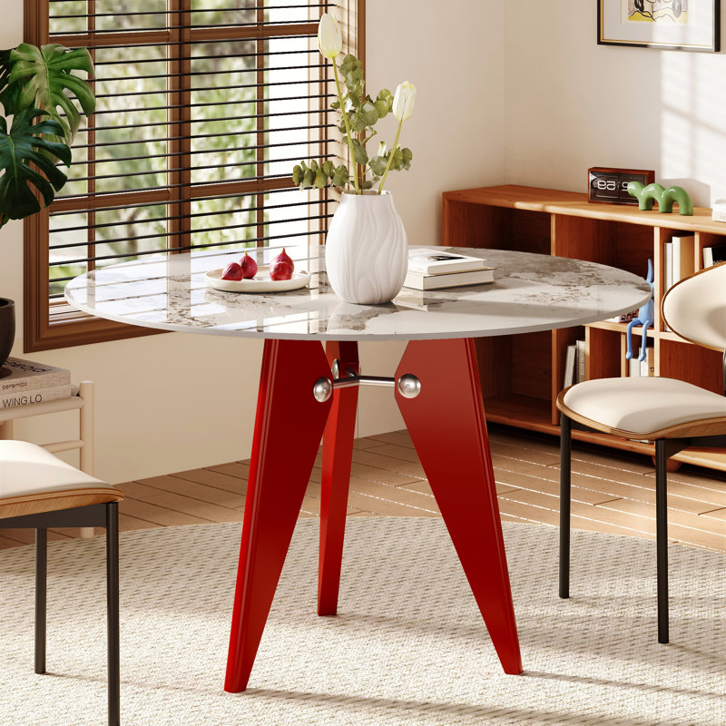 Table de salle à manger Beth Modern Minimalist, H 29,5 po x l 43,3 po x P 43,3 po, Pandora brillant, Red