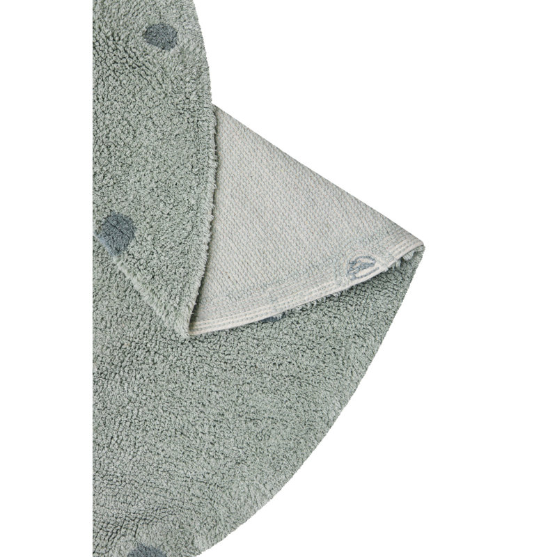 Tapis lavable rond à pois bleu sauge