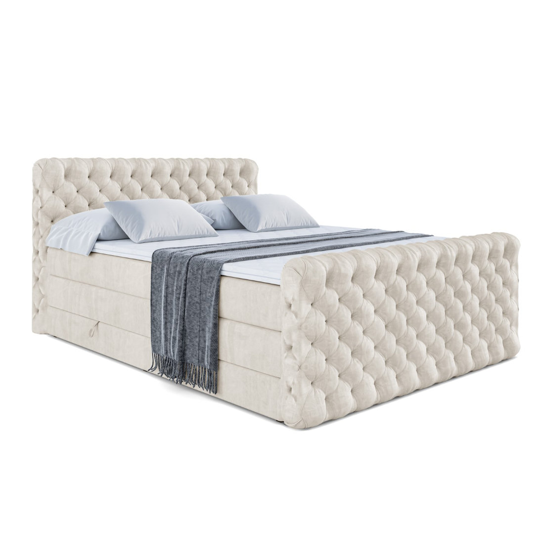 Echtes Boxspringbett Caistor mit Zwei Matratzen, Topper und Bettkasten