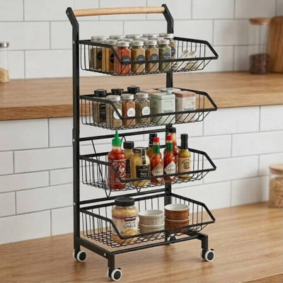 4-Tier Rolling Storage Cart (Black)