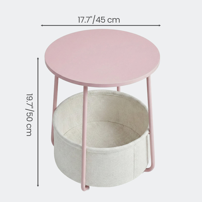 Ensemble de 2 tables d'appoint rondes, table de chevet avec panier en tissu, pour chambre, salon, style moderne, Rose
