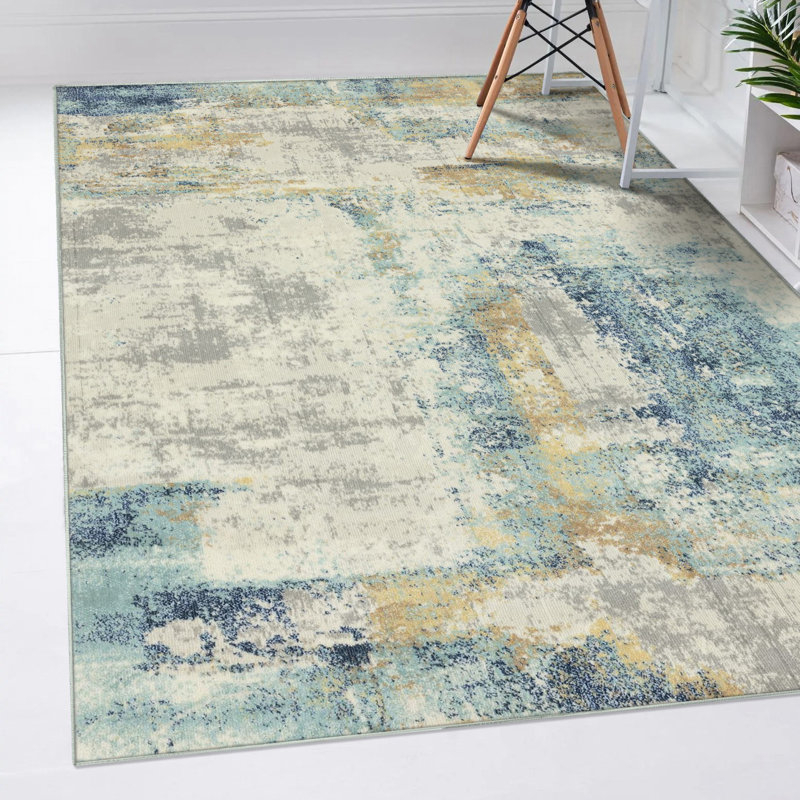 Tapis bleu / ivoire / brun Kingsbury, Rectangle 8 pi x 10 pi