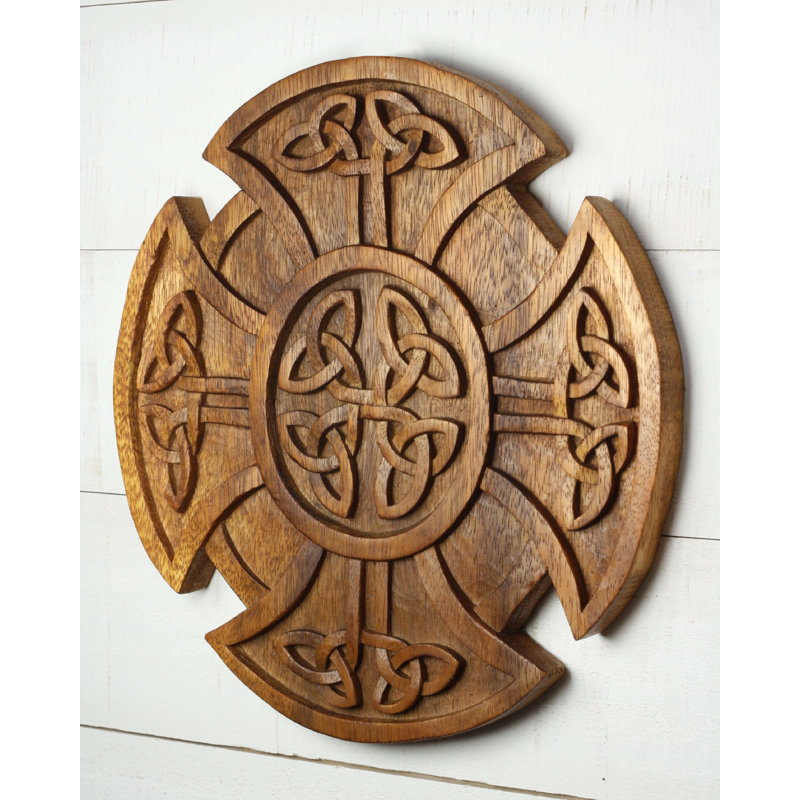 Panneau mural en bois sculpté à la main avec nœuds celtiques - décoration irlandaise complexe, art mural rustique