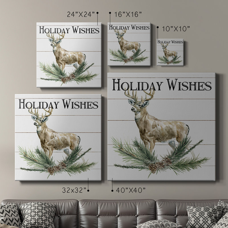 «Holiday Wishes Deer» - Toile tendue avec châssis de qualité supérieure - prête à être accrochée