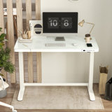 Home Office Height Adjustable 48" Width Glass Top Standing Desk, USB Ports