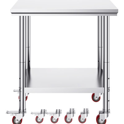 Stainless Steel Work Table With Wheels 24 X 30, 3 - Level Adjustable Shelves, Rust , For Office Break Rooms And Buffets Heavy Duty 30 Table, 0.8mm Thickness, Kneading Dough In