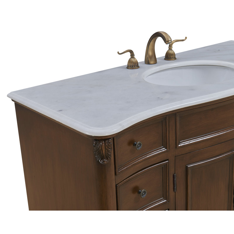 Mannie 48'' Single Bathroom Vanity with Top, Teak, White