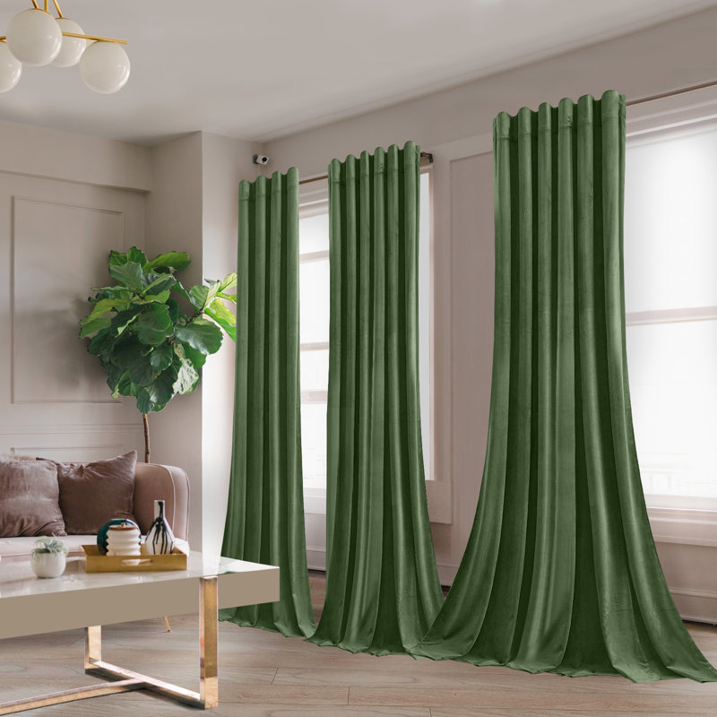 Velvet Blackout Curtain Pair, Green, 52" W x 108" L