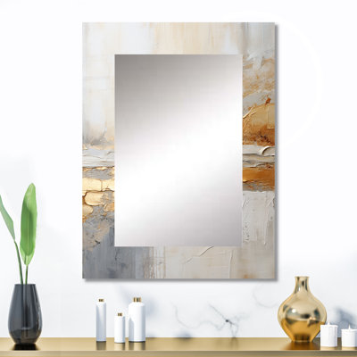 Golden et beige abstrait Fusion I - miroir de plage, miroir mural unique beige, impression d'art en métal
