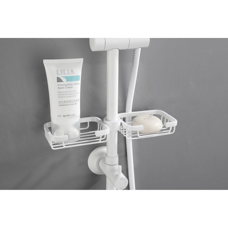 Système de salle de bain avec pomme de douche à effet pluie de 10 po facilitant le nettoyage, douche à 4 mains, barre coulissante réglable et porte-savon - Pomme de douche murale blanche en laiton imitant, pour montage
