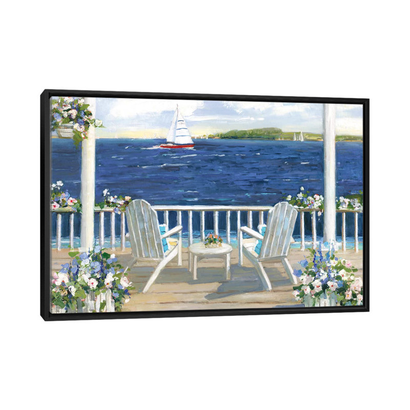 «Summer Sail» par Sally Swatland - reproduction d'art, H 18 po x l 26 po x P 1,5 po, Toile avec cadre noir, Pas de tapis