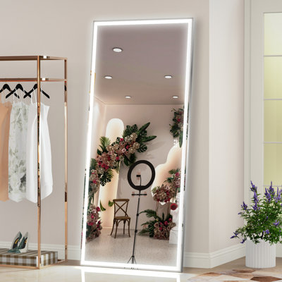 72X32 Inch Oversized LED Wall Mounted Mirror With Lights, 3 Color Modes, Aluminum Frame, Full Length Mirror For Bedroom And Living Room, Silver | Gift Idea