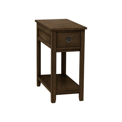 Narrow Bedroom Side Table, Brown, Drawer And Shelf Accent Finish, Storage