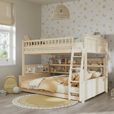Full Xl Over Queen Bunk Bed With Led Lights & Shelving Storage
