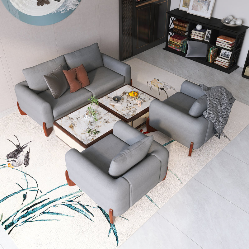 74.2" Modern Sofa Set With Loveseat and Two Armchairs, Grey