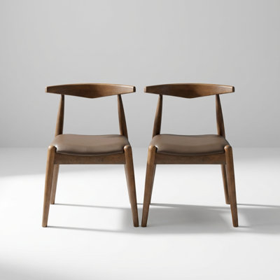Set of 2 Vintage Style Dining Chairs with Ergonomic Backrest and Faux Leather Upholstery, Solid Wood Frame and Splayed Legs