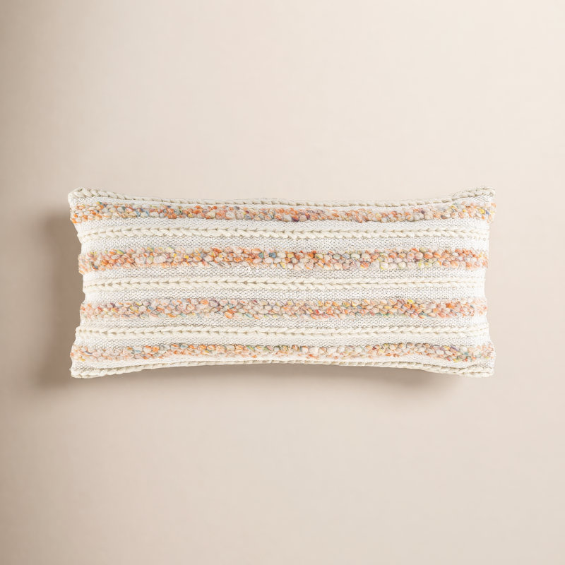 Housse de coussin lombaire à rayures Lottie, Crème / Blanc, polyester