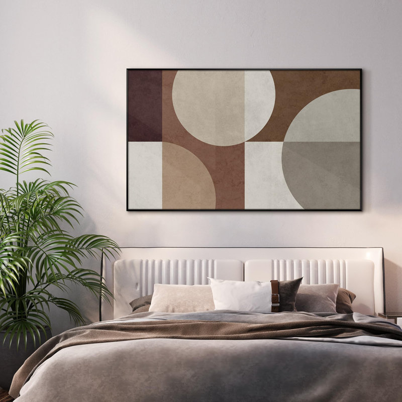 Abstrait motif géométrique de cercle abstrait dans des couleurs terreuses, très grand imprimé mural encadré (assemblage de cadre requis)