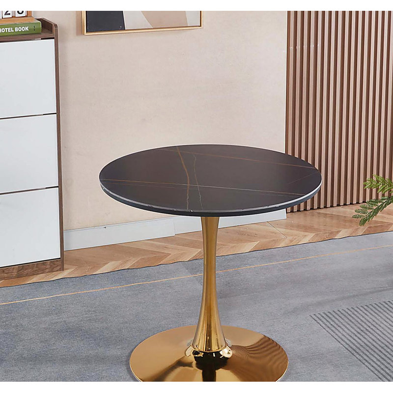 Table de salle à manger de 31,5 po de style Mid-Century pour 2 à 4 personnes avec plateau rond en MDF, table de salle à manger à piédestal, table basse de loisirs, plateau en céramique et plateau en panneau de fibres à densité moyenne