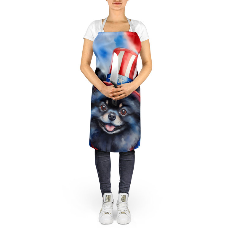 Patriotic American Apron, Black Pomeranian