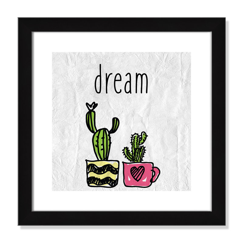 «Cacti A», art encadré, H 16 po x l 16 po x P 0,6 po, Encadré plat noir
