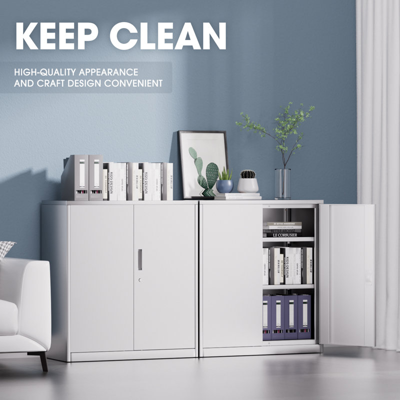 36" Lockable Heavy Duty Metal Storage Cabinet W/ Drawer&Adjustable Shelves, White