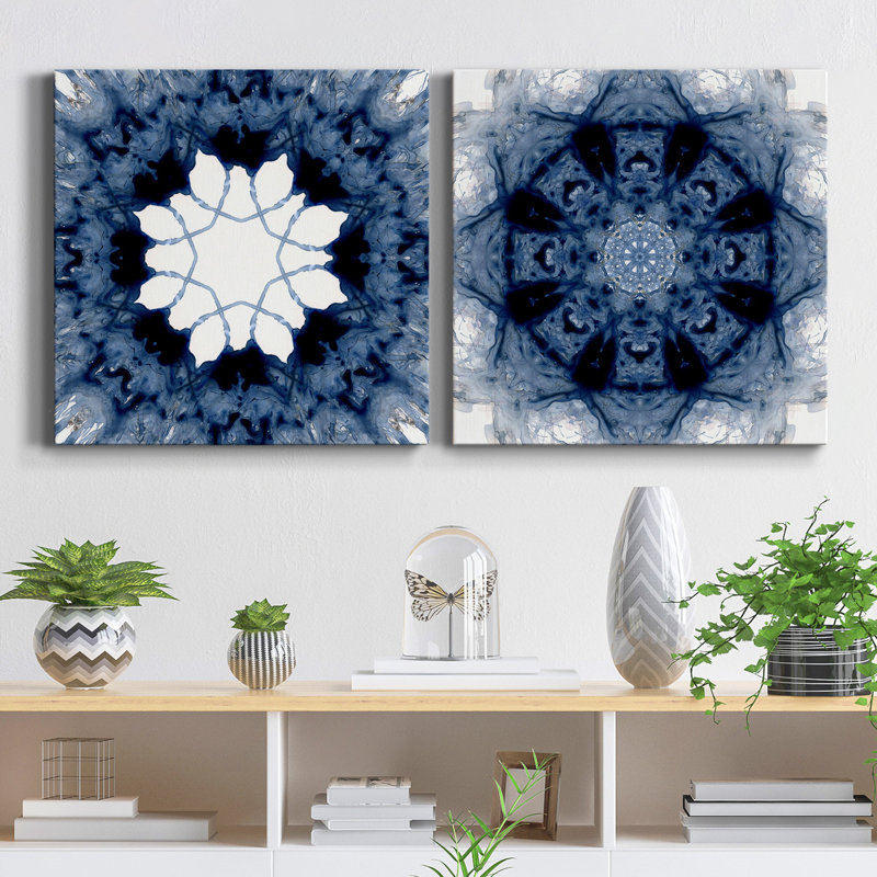 Indigo kaleidoscope I - ensemble de 2 reproductions d'art sur toile tendue, H 16 po x l 32 po x P 1 po