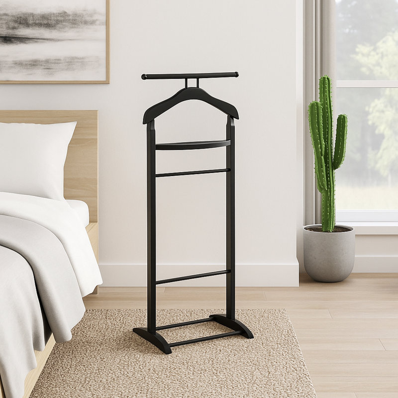 Knight Solid Wood Freestanding Valet Stand, Black