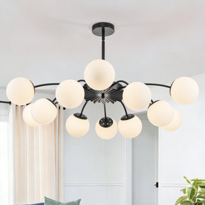 Luminaire suspendu en forme de globe en verre opale noir