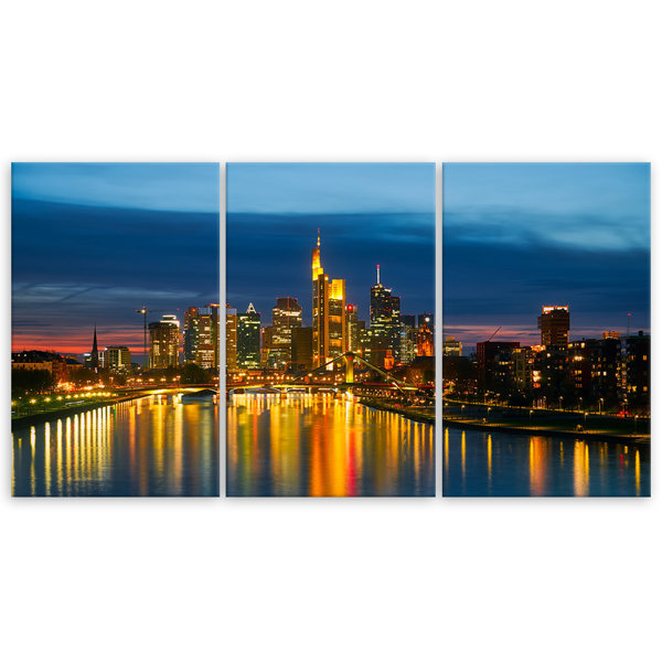 Ebern Designs City View Night Light - 3 Piece Wrapped Canvas Photograph ...