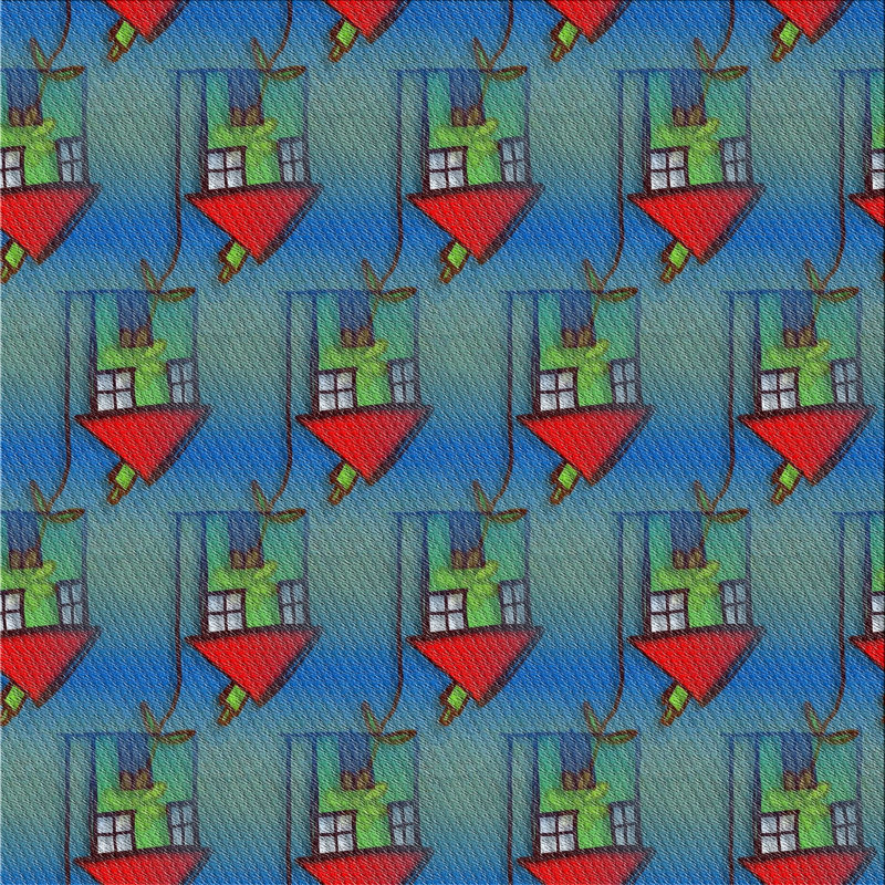 Tapis vert/rose à motifs, Carré 5 pi