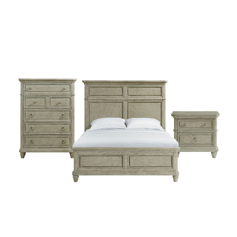 Ensemble de chambre à coucher 3 pièces Edyth, Grand, Ensemble de trois pièces : lit, commode, table de