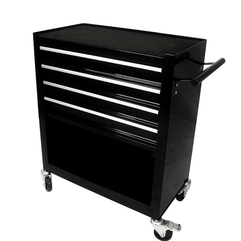 Chariot à outils multifonctionnel à 4 tiroirs avec roulettes - noir, structure en acier, mouvement de tiroir en douceur, frein 2 pièces et sans pour une mobilité stable, options de rangement supplémentaires fournies, conception douce