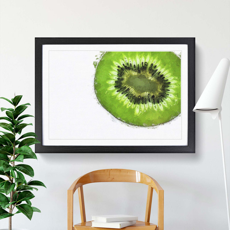 A Slice Of Kiwi Fruit - Single Picture Frame Painting, 45cm H x 63cm W x 2cm D, Black Framed