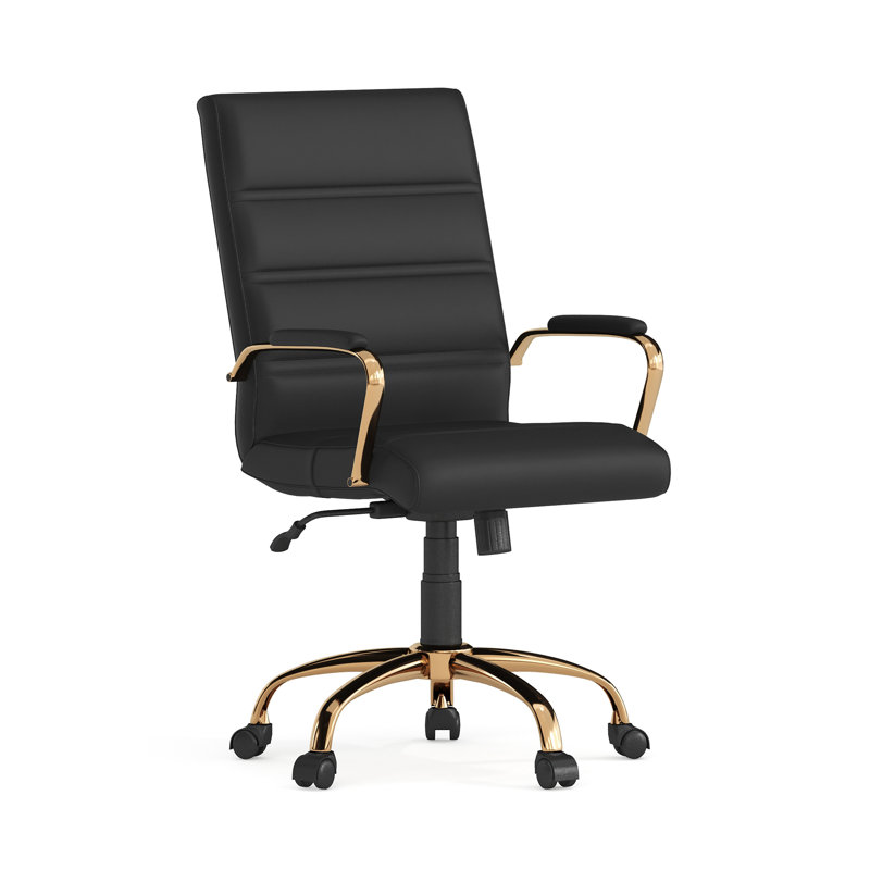 Whitney Ergonomic Upholstered Mid-Back Swivel Office Chair, Gold, Black Faux Leather
